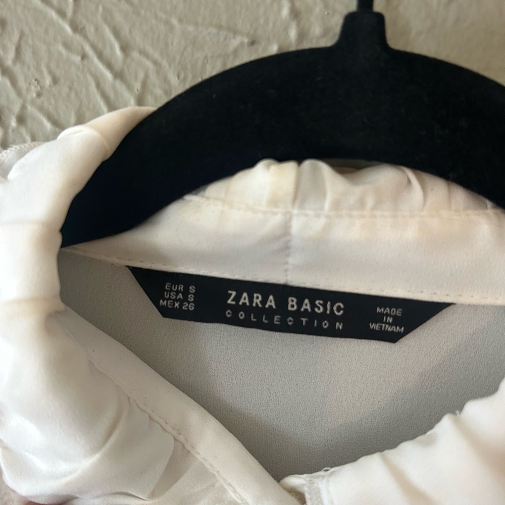 Zara Long Sleeve Shirts with buttons/ Cream/ Black Size S - Picture 8 of 11